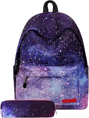 Heytea Opiskelijareppu - kannettava tietokone, koulu, matka, työ kirjalaukku Starry Sky Fashion School Bag Girl rento reppu penaalilla