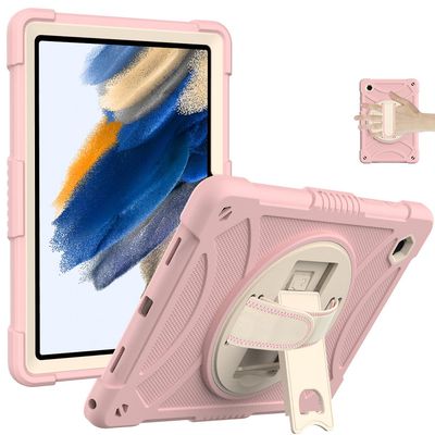 For Samsung Galaxy Tab A8 10.5 (2021)/(2022) nettbrettveske silikon + PC roterende støtte Robust deksel Rose Gold