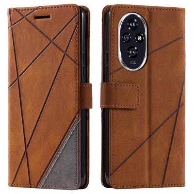 Dreamsoule Honor 200 Pro 5G -koteloon painetut linjat PU nahkainen liitoslompakko puhelimen kansi - ruskea Monivärinen Brown