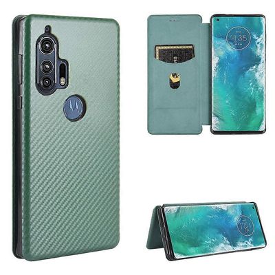 Hiilikuitutekstuuri vaakasuora käännettävä TPU + PC + PU nahkakotelo köydellä ja korttipaikalla Motorola Moto One Zoomille Vihreä