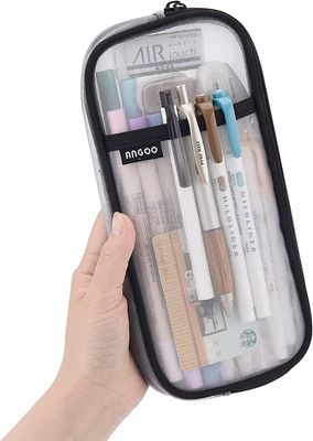 Linkrunning Grid Mesh Pen Penalhus med lynlås Klar makeup farve pose Kosmetik taske Multi-purpose Travel School Teen Girls Gennemsigtig stationær t...