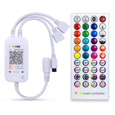 DC5-24V Bluetooth LED-kontroller + 40 taster fjernkontroll APP-kontroll og musikksynkronisering RGB IR RF for 50 Hvit