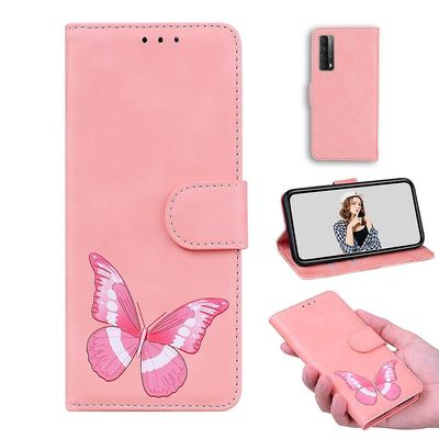Etui til Huawei P Smart 2021 Butterfly Cover Premium Læder Magnetisk- Pink