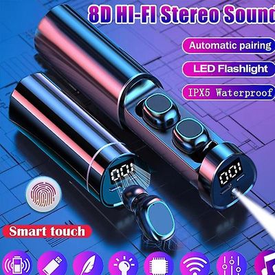 [bluetooth 5.1, 8d Hifi Støjreduktion] Tws Trådløs Bluetooth Øretelefoner Vandtæt Sport Headset I Ear Bluetooth øretelefoner Touch Control hovedtel...