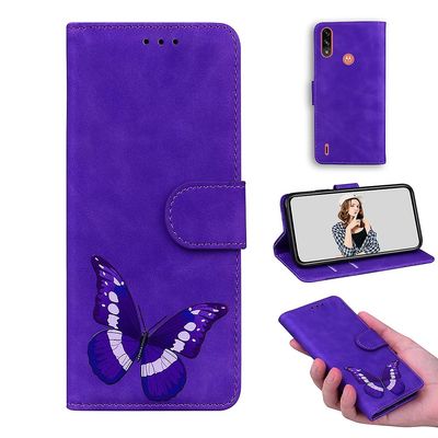 Etui til Motorola Moto E7 Power / E7i Power Butterfly Cover Premium Læder Magnetisk- Pink Lilla