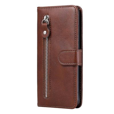 Foxdock Tegnebog sag til Sony Xperia L4, premium Pu læder magnetisk lukning kort slots kickstand lynlås lomme blød Tpu flip cover - Braun