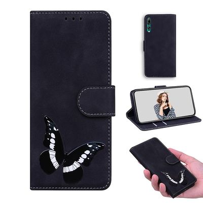 Etui til Huawei P Smart Z Butterfly Cover Premium Læder Magnetisk- Pink Sort