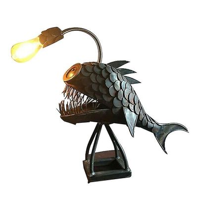 Angler Fish Lamp USB oppladbare Desktop Metal Light håndlaget Craft Room Dekorasjon Small Bronse