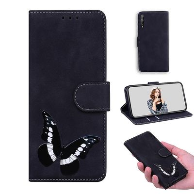 Etui til Huawei Y8p Butterfly Cover Premium Læder Magnetisk- Pink Sort