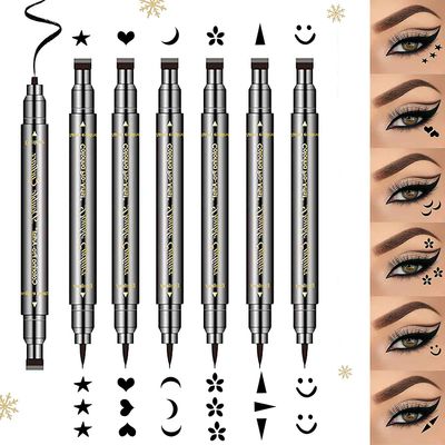 6kpl kaksipuolinen nestemäinen eyeliner lyijykynä eyeliner leima meikki, vedenpitävä musta nestemäinen eyeliner lyijykynä pitkäikäinen ja tahrankes...