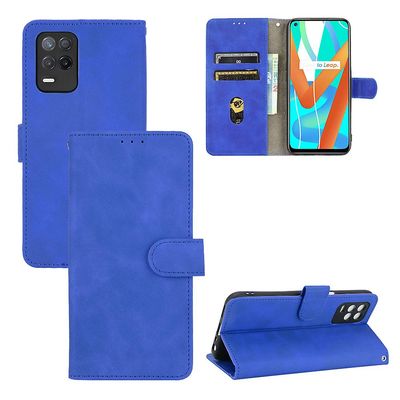 Etui til Realme V13 5g Cover Premium Læder Med Kortholder Flip Folio Magnetisk Etui Coque - Sort Blå