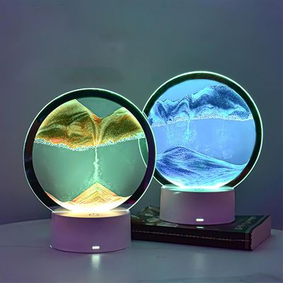 Unbrand Uusi 3D-liikkuva hiekkamaalaus Sandscape Led-pöytävalaisin Tiimalasi Yövalomaisema Sininen