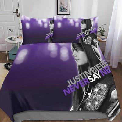 Justin Bieber Pussilakana Chanteurs Pop Vuodevaatteet Peitto- ja tyynynpäälliset Pehmeä haalistumaton Hengittävä 3D-tulostettu pussilakanasarja Muo...