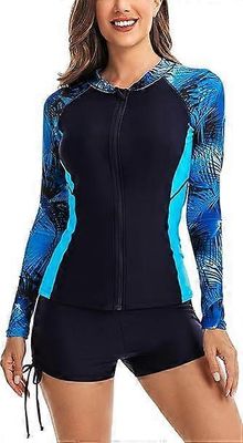 Naisten ihottumasuoja UV-suoja UPF 50+ pitkähihainen uimapaita uimapaita vetoketjulliset uima-asut naisille nopeasti kuivuva uimapuku L