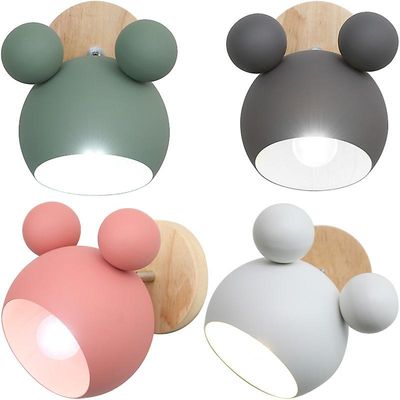 Wfuo Seinävalaisin Nordic Style söpö puinen karhu sisäseinä sconce yöpöydän lukulamppu makuuhuoneessa asumiseen vihreä