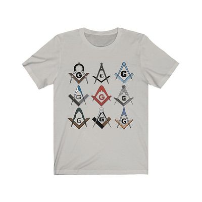 Bricks Masons Firkantet og kompas symboler frimurerisk t-shirt Sølv Xl