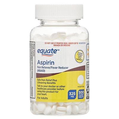 Equate Aspirin tabletit 325 mg, kipulääke ja kuumeen alentaja, 500ct
