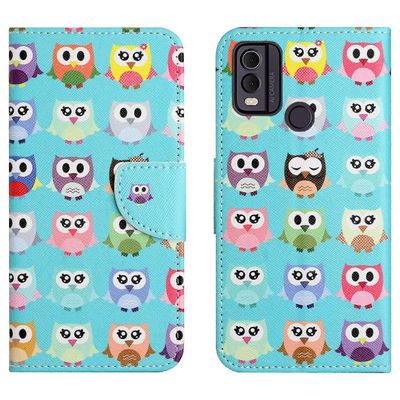 Nokia C32/C22 Cross Texture -puhelimeen Nahkakotelo Wallet Stand Pattern Printing Puhelimen kansi