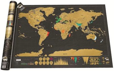 Scratch Off World Map for rejsende, sort og guld kort 82 x 59 cm
