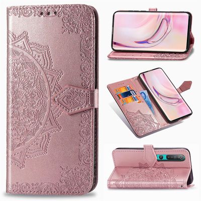 Etui til Xiaomi Mi 10 5g Cover Læder tegnebog Cover Prægning Mandala Magnetisk Flip Protection Stødsikker - Rose Gold