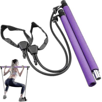 Pilates Exercise Stick Kit Bærbart Kompakt 3-sektions Yoga Resistance Bands Kompatibel med ben og numse, Pilates Bar Med Fodrem Compati