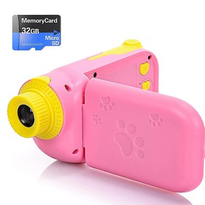 Rudoll Kids videokamera kompatibel med Boys Girls Gift, 1080P FHD Digital Rosa