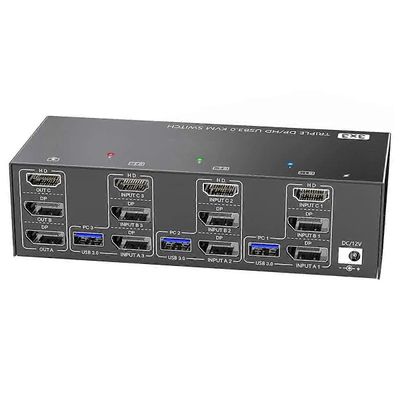 8K@60Hz 4K@144Hz Kolminkertainen näyttö KVM 4 USB 3.0 -portilla EU-pistoke KVM-kytkin Musta