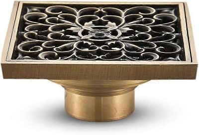 Linkrunning Messinki kylpyhuoneen lattiakaivo - antiikkinen ainutlaatuinen veistetty kukka neliö suihkun viemäri puutarhakäymälään 10 * 10cm