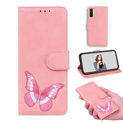 Etui til Realme X7 5g Butterfly Cover Premium Læder Magnetisk- Pink