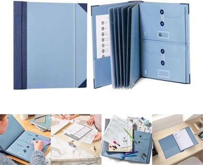 Document Organizer Folio, 2024 Uusi tärkeä asiakirjakansio, Pocket Organ Storage Binder, siltä varalta, että kansio katoaa Sininen