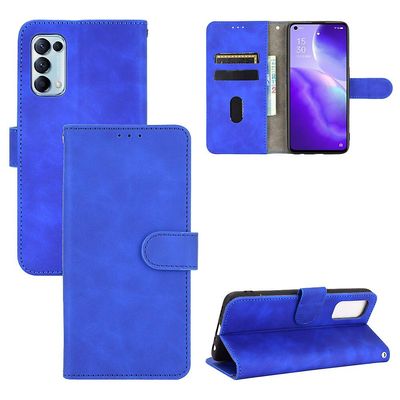 Etui til Oppo Reno 5 5g Cover Premium Læder Med Kortholder Flip Folio Magnetisk Etui Coque - Sort Blå