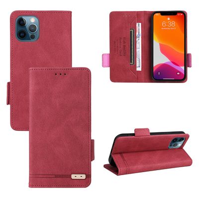 Gangxun Etui til iphone 12 /12 Pro læderetui folio flip med kreditkort slots Etui Coque Rød