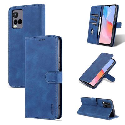 Vivo Y21 / Y33S AZNS Skin Feel Calf Texture Horizontal Flip Leather Case korttipaikoilla ja pidikkeellä ja lompakolla Sininen