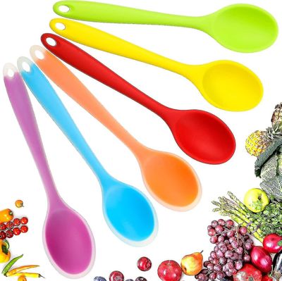 6 kpl pieniä monivärisiä silikonilusikoita nonstick keittiö lusikka silikoni tarjoilulusikka Sekoitus Lusikka Keittiön ruoanlaitto leivonta Sekoitt...