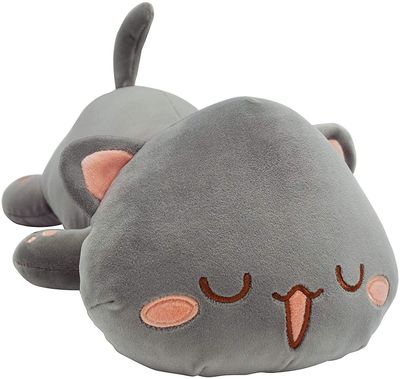 Linkrunning Sød killing plys legetøj, 50 cm plys dyr kæledyr killing blød anime kat plys børns pude (grå skævet)