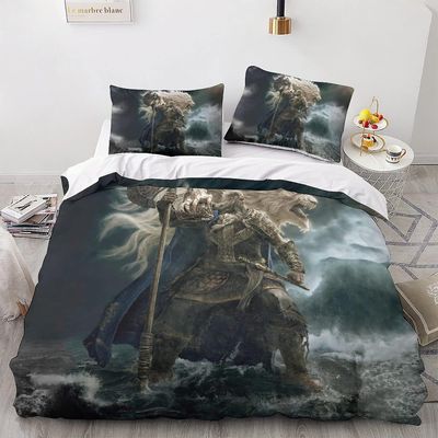 ALXFFBN Elden rengas pussilakana vuodevaatteet setti 3D anime hahmot pussilakana kaksinkertainen koko, pehmeä mikrokuitu käännettävä peitto väri, m...