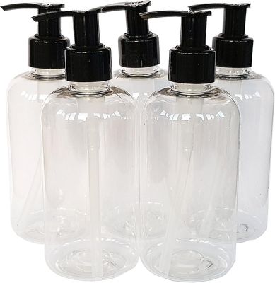 5 x 500ml tyhjä kirkas muovipullo mustalla voidepumpulla