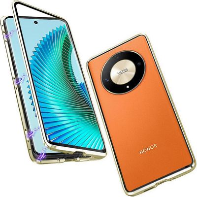 Wigento Honor Magic 6 Lite kaksipuolinen 360 asteen magneettilasikotelo matkapuhelimen kotelo puskuri kulta Kulta / läpinäkyvä