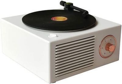 Linkrunning Retro bluetooth højttaler desktop trådløs kreativ bærbar multifunktionel mini højttaler retro vinyl optage lyd (hvid)