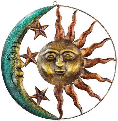 Metal Sun Moon -seinäkoriste, luova seinäkoriste auringon ja kuun sisä- ja ulkoseinäkoristeilla takapihan puutarhan olohuoneen sisätoimistoon