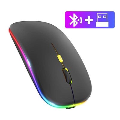 2.4G + Bluetooth Dual Mode langaton hiiri USB-vastaanottimella Ladattava RGB-peli Hiljainen hiiri Ergonominen optinen hiiri kotitoimiston kannettav...