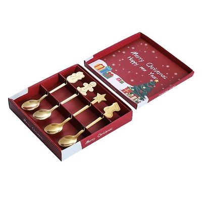 Handuo Rustfrit stål Dessert Spoon service Sæt Christmas Small Spoon gave sæt guld