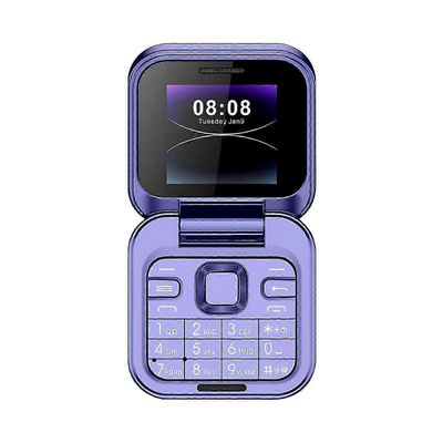 Uusi Mini Flip matkapuhelin 2 SIM-kortti Pieni näyttö taitettava matkapuhelin lukitsematon Flip Phone 2G Flip matkapuhelin eläkeläisille Violetti