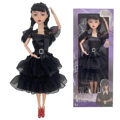 11'' Familien Addams onsdag Addams Black Doll leketøy med svart kjole, hår og høye hæler gave til jenter, barn og fans