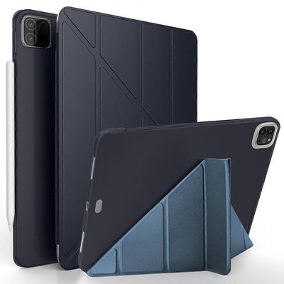 iPad Pro 12.9 tuuman (2022)/(2021)/(2020)/(2018) Origami-jalustalle Älykäs TPU-kotelo Tabletin kansi Monivärinen Dark Blue