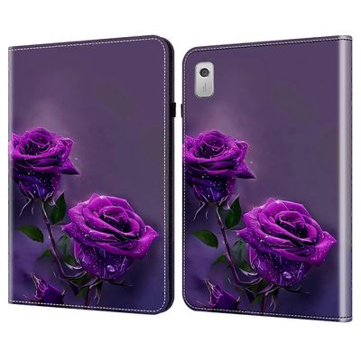 Lenovo Tab M9 iskunkestävä kotelokuvio tulostaa nahkainen tabletin kansi jalustalla Purple Rose