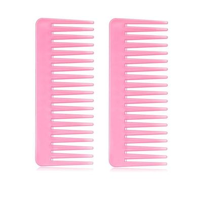 2 stykker Stor bred tandet kam til krøllet hår, Håndløs Shampoo Comb (Pink)