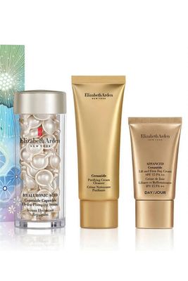 Elizabeth Arden Ceramidihyaluronihappo Plumping kierresetillä - 60 kapselia Cream Cleanser 50ml, Päivävoide 15ml 65ml