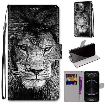 Foxdock Sag til iphone 13 Pro Creative Mønster Tui magnetiske kort holder tegnebog - Lion