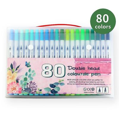 80 Pakker Dual Tip farvede penne børste og fine spids penne dobbelt hoved sluttede farverige tegning penne Art P